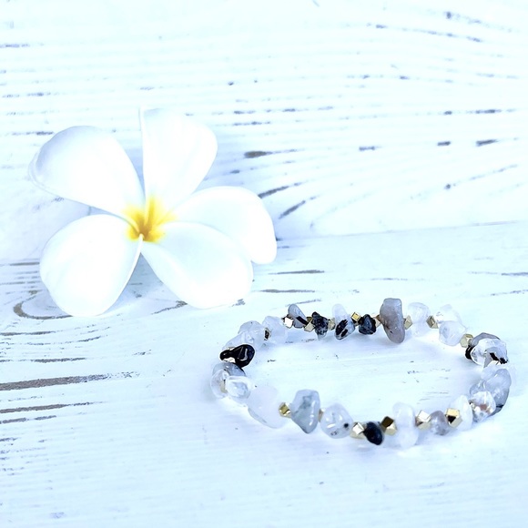 Gemstone Stretch Bracelet - Tourmaline Quartz - Picture 2 of 3